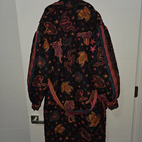 Farm Rio Quilted Star & Animal Print Coat - Black with Pink & Orange - Picture 4 of 7